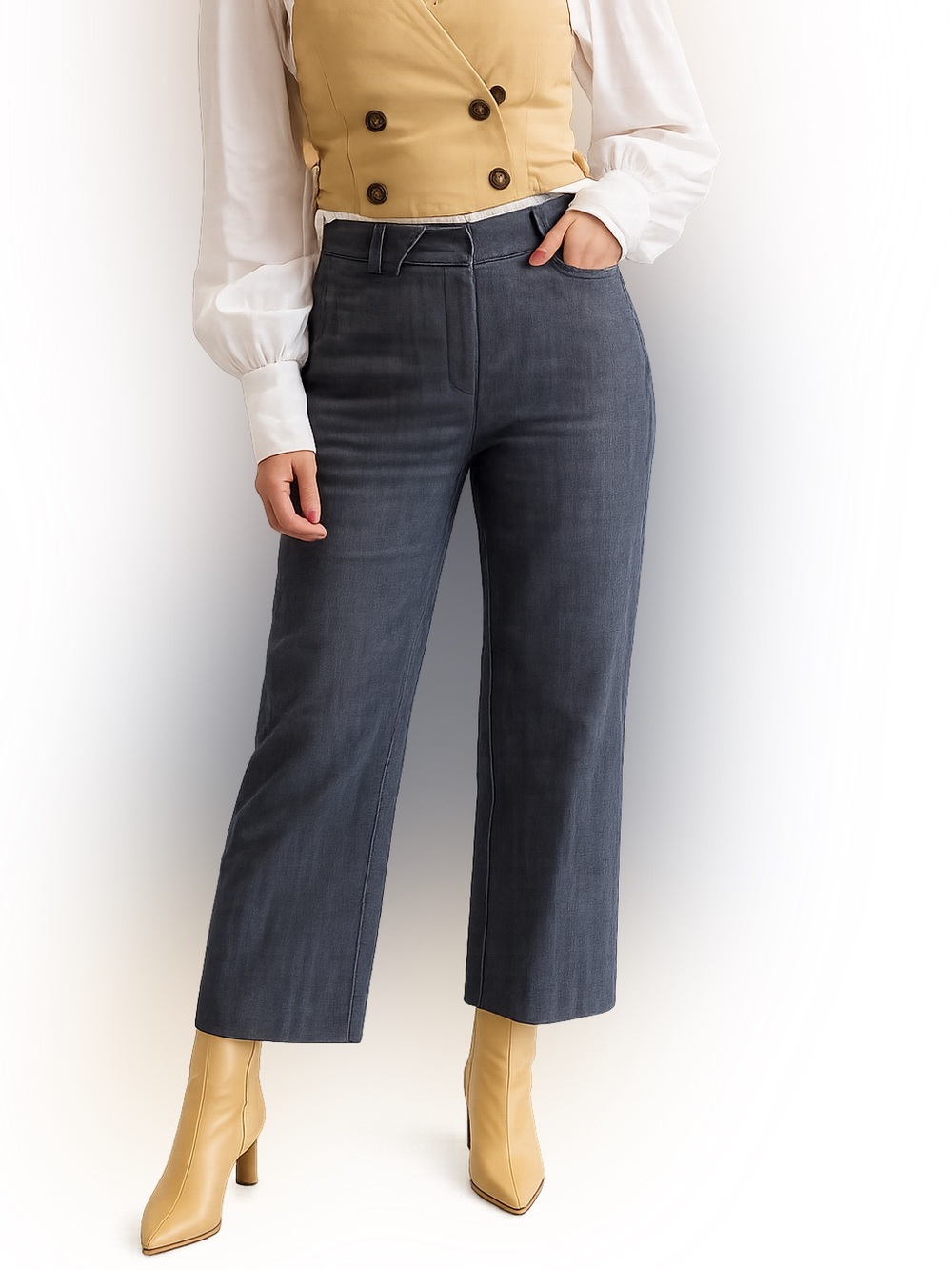 Jill Stuart Jeans Cropped Wide Leg Denim Jeans rigid denim